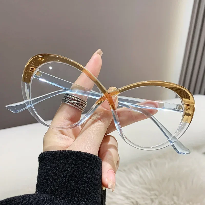 2024 New Curve Design Anti-Blue Light Glasses Eye Protection Eyeglasses Women Oversized Optical Frame Office Computer Goggles