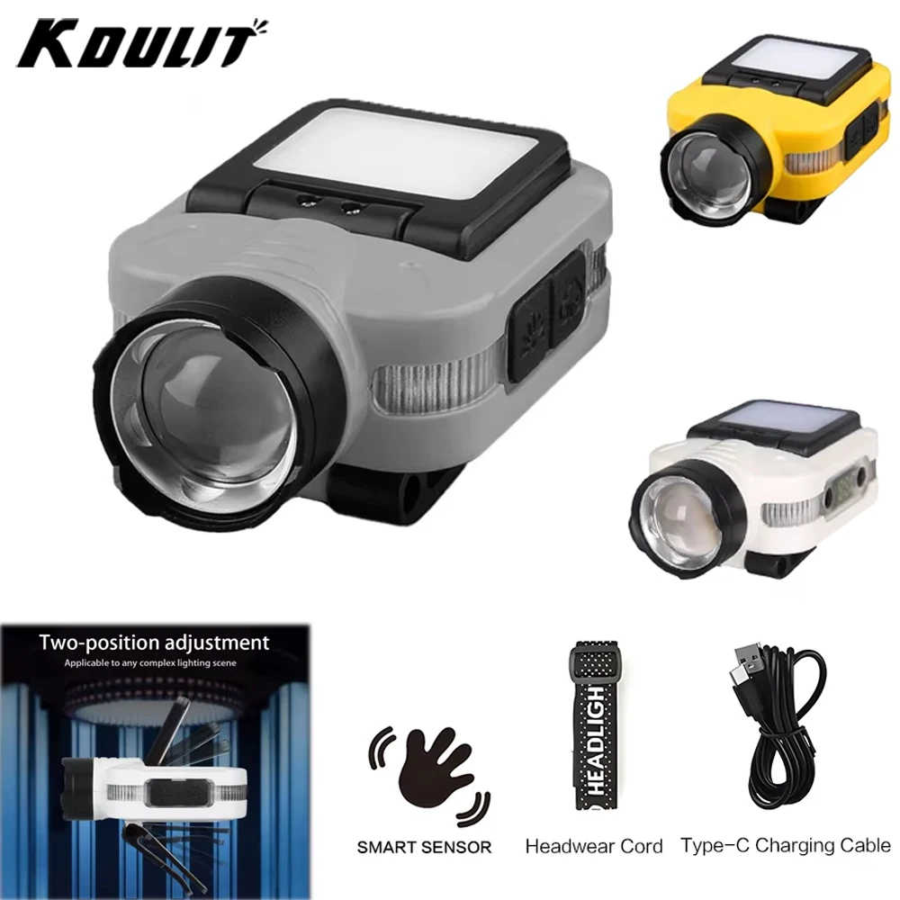 

KDULIT Induction Headlamp COB Zoom Head Lamp Built-in Battery FlashlightUSB Rechargeable Head Torch 5 Lighting Modes Headlight