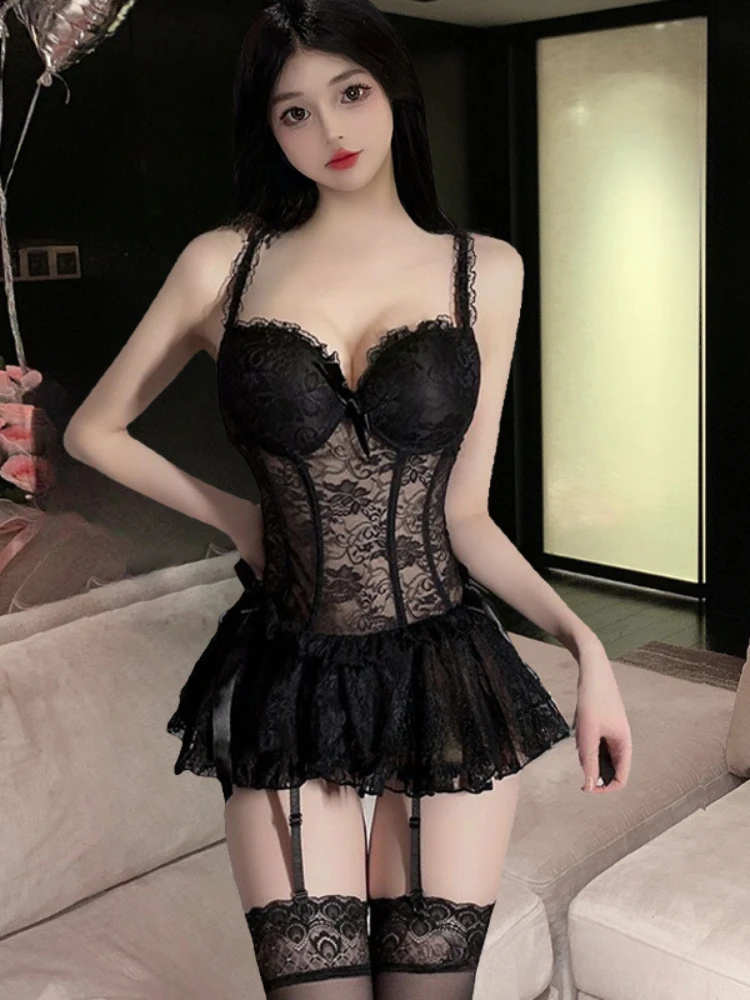 

Sexy Underwear Sexy Lace Slip Skirt Push-up Steel Support Uniform Small Chest Pajamas Set Exotic Apparel Exotic Sets