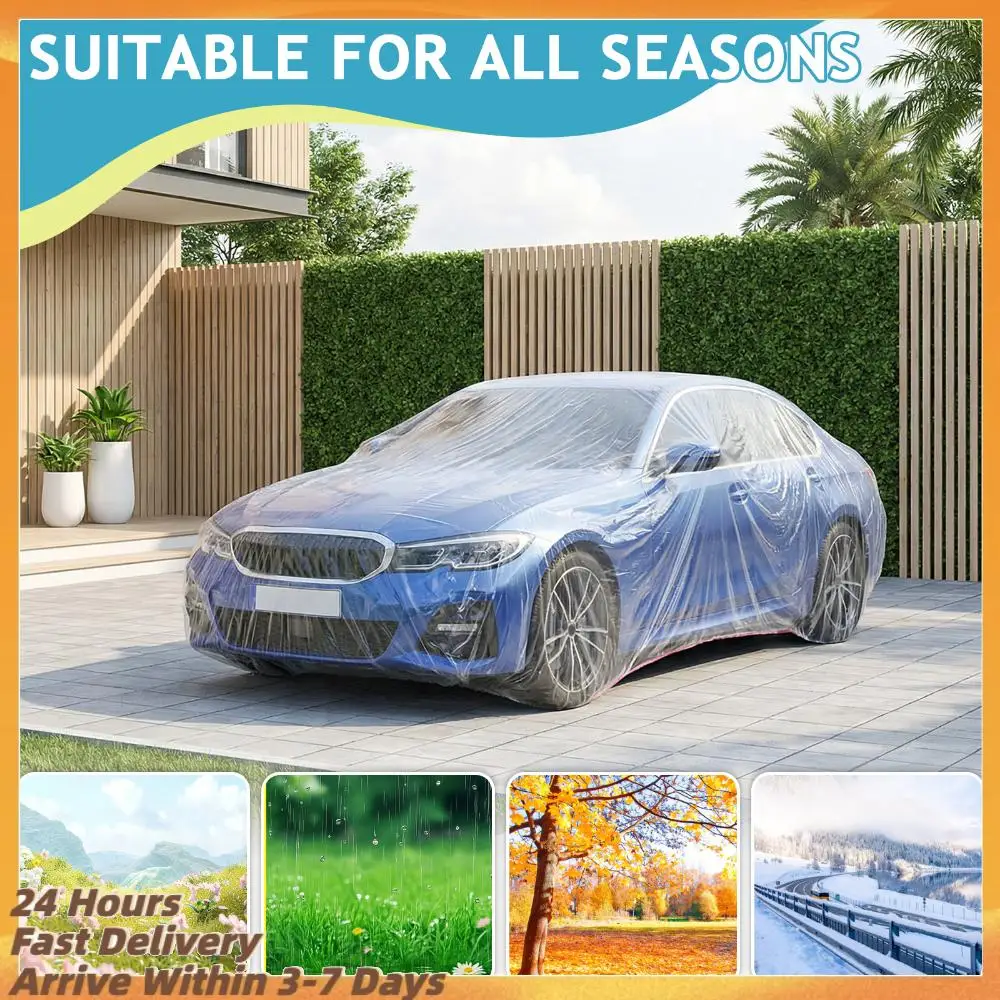 

50 Packs Disposable Plastic Car Cover for Snow Car Condom with Elastic Band (12.5x21.6 Ft) for SUV Sedan Sport Cars