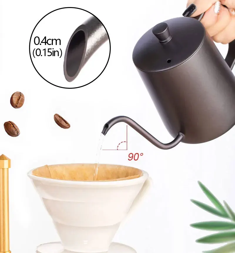 Edelstahl Pour-over Kaffeemaschine Hängen Ohr Hand Brauen Topf Haushalt Lange auslauf Feinen Mund Wasserkocher Tropf Wasserkocher Lange topf – Detail 1