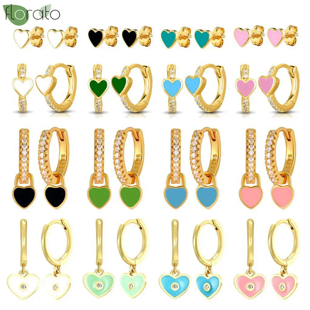 

Silver Color Hoop Earrings with Cute Candy Neon Color Enamel Heart Charm Drop Earring Gold Color for Girls Party Jewelry