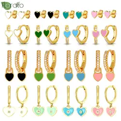 Silver Color Hoop Earrings with Cute Candy Neon Color Enamel Heart Charm Drop Earring Gold Color for Girls Party Jewelry