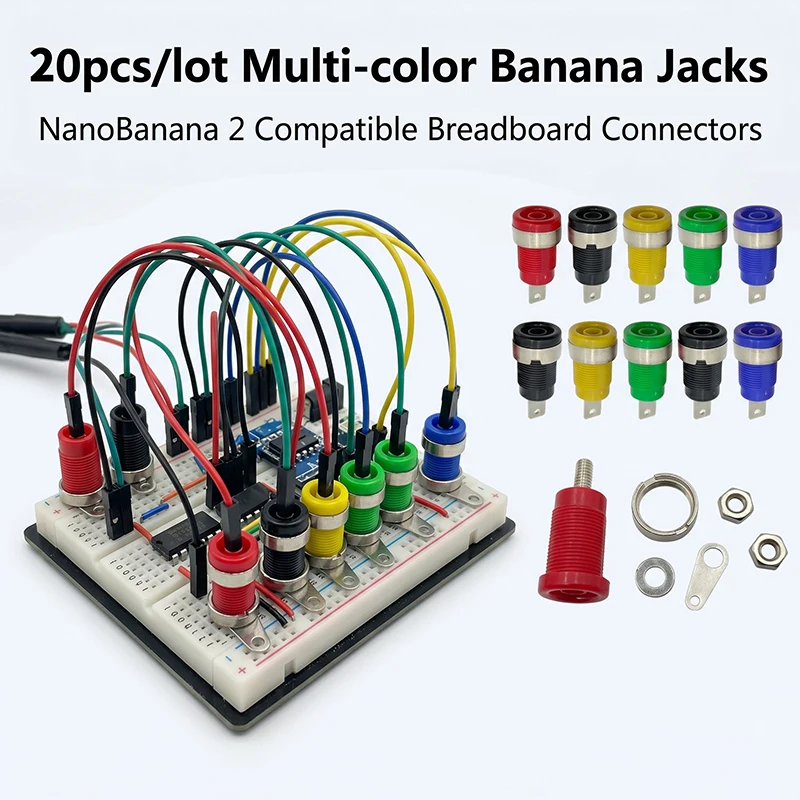 20PCS 4mm Banana Socket 32A Panel Mount Female Connectors – Insulated Safety Binding Post Jacks in 5 Colors for DIY Projects
