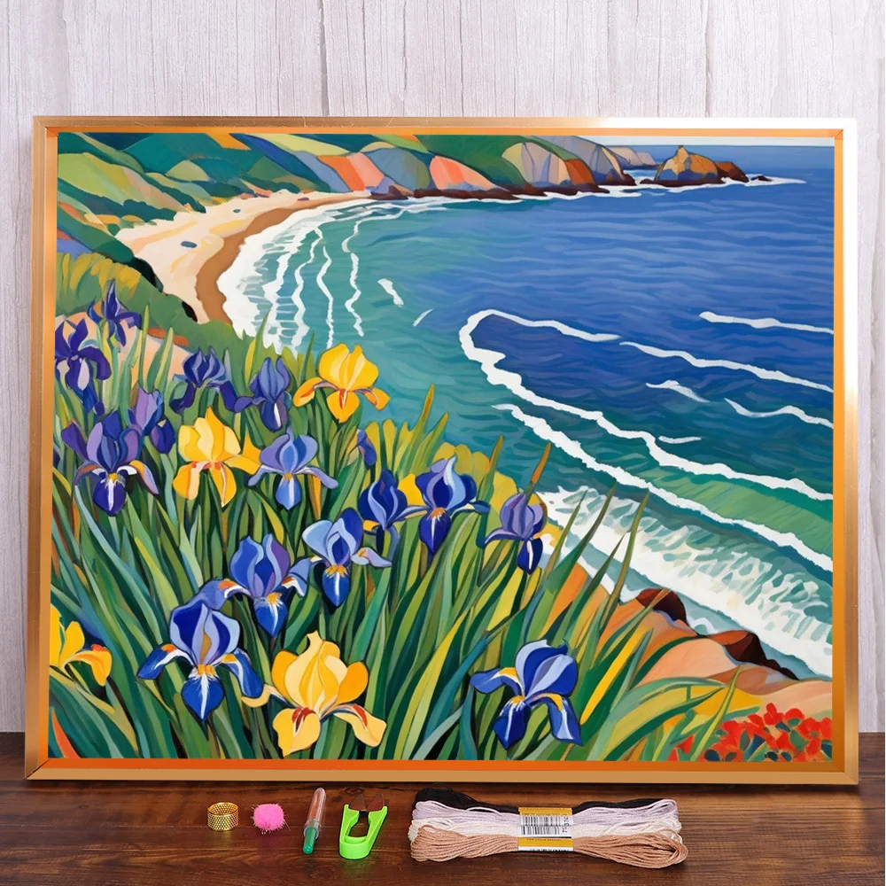

Scenery Seaside Iris Printed Fabric 11CT Cross-Stitch Set Embroidery DMC Threads Sewing Painting Craft Hobby Mulina Gift Stamped