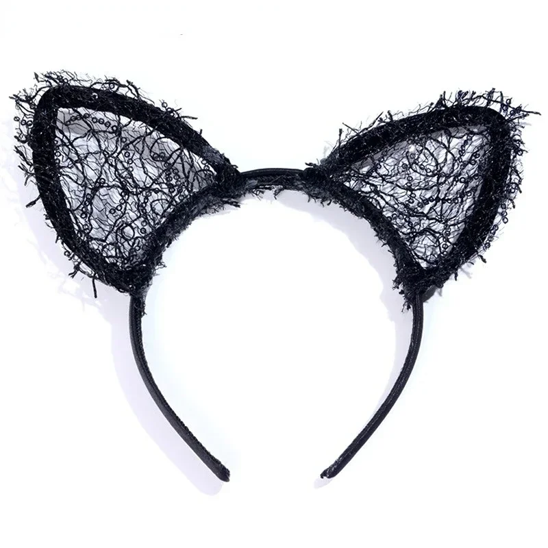 Sexy Women Girls Fashion Lace Cat Ears Headband Hair Accessories Black For Party Wedding Birthday Gift Nightclub Bar Christmas