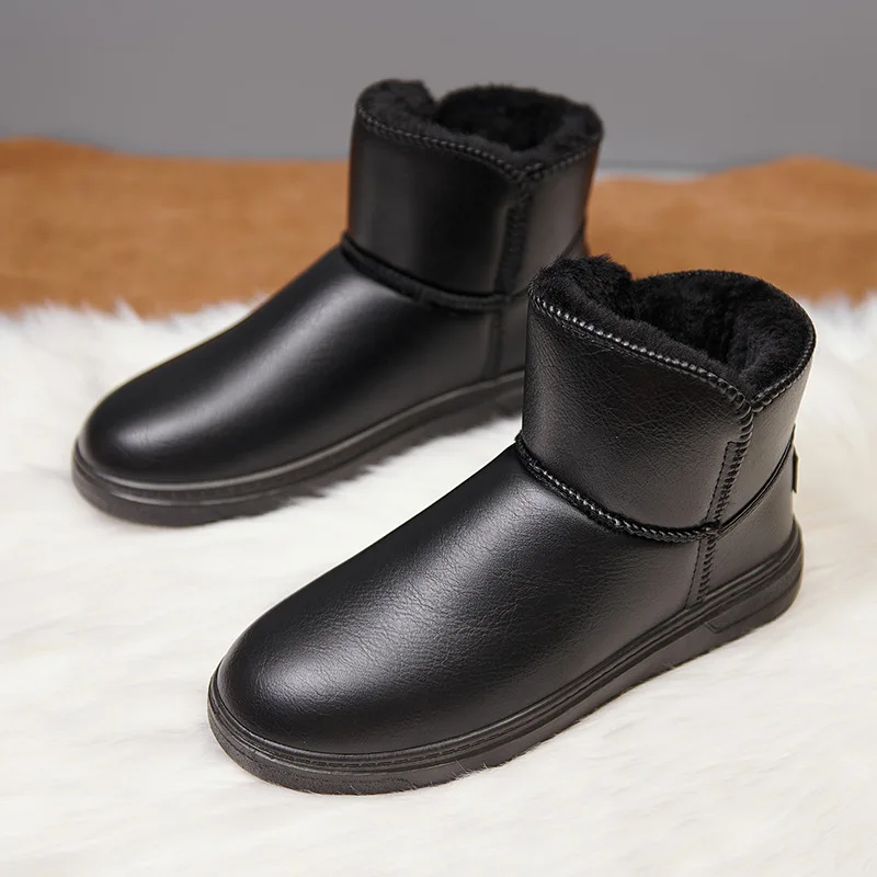 

Men's Solid Color Casual Snow Boots 2023 Plus Velvet Thickened Slip-on Ankle Boots Non-slip Waterproof Warm Unisex Cotton Shoes