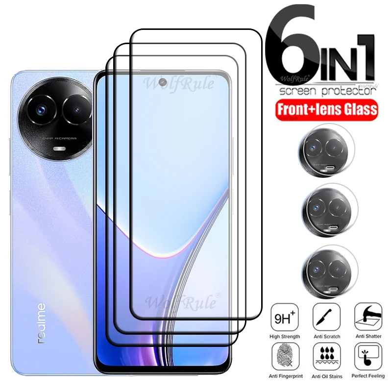 

6-in-1 For Realme C67 Glass For OPPO Realme C67 5G Tempered Glass Protective Full Cover Screen Protector Realme C67 5G Len Glass