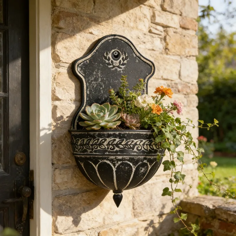 Wrought iron wall hanging flower pot garden storage and finishing home decoration European retro wall flower ware wall decoratio
