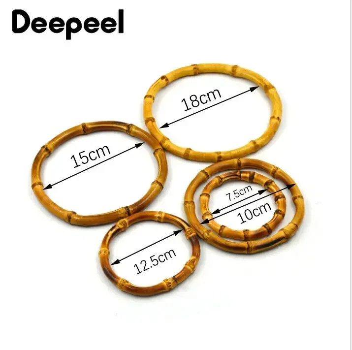 2/4Pcs Deepeel 7.5-18cm Bamboo Rings Bag Handles DIY Handmade Craft Wooden Bags Closure Round Handle Purse Woven Accessories