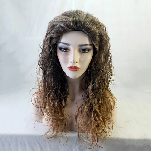 Imagen 2 del producto Pelucas marrones para hombres, peluca sintética ondulada, peluca de parte media, pelo sintético largo degradado marrón oscuro, pelucas de Cosplay para fiesta de Halloween