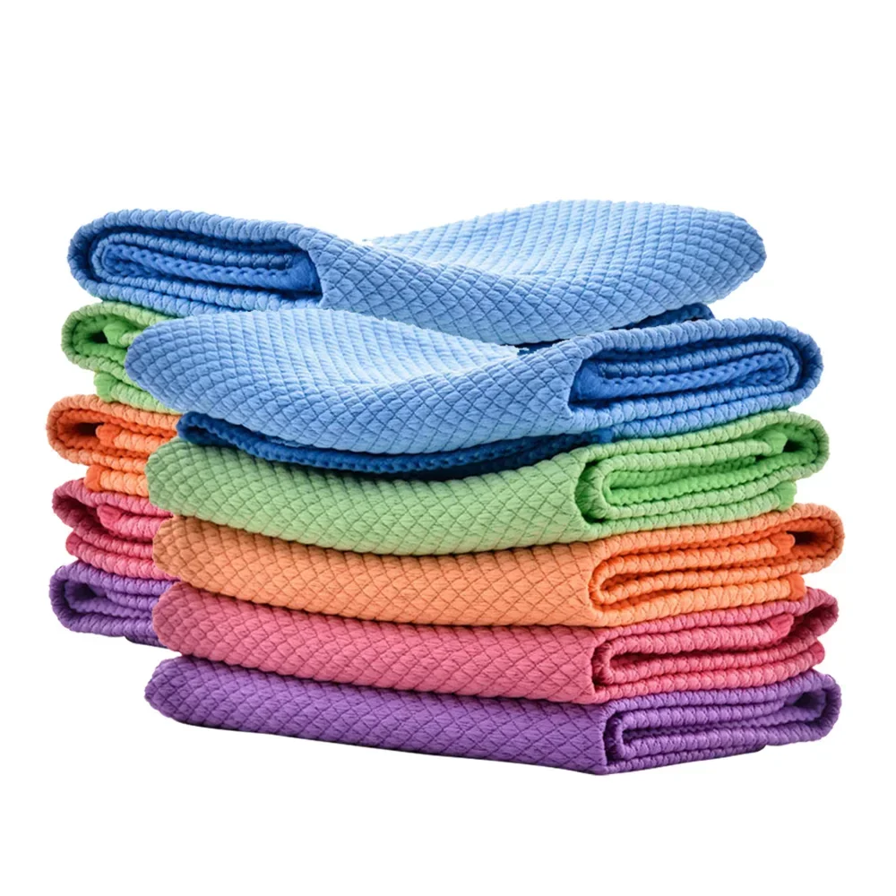 Lint-Free Cleaning Cloth Kitchen Cleaning Cloth Microfibre Dish Towels Fish Scale Cleaning Reusable Kitchen Wipes Soft Dishcloth