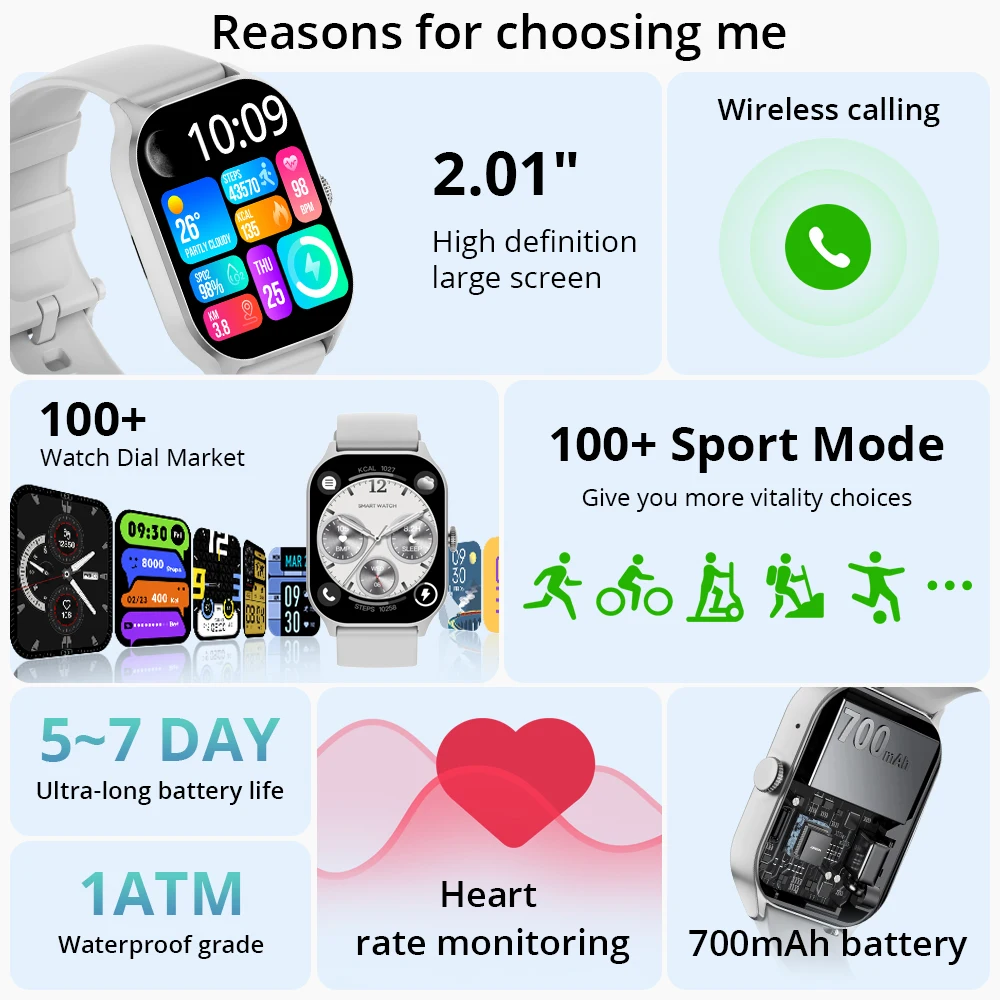 Reloj inteligente COLMI P77, duración de la batería de hasta 11 días, batería masiva de 700 mAh, pantalla de 2 pulgadas, reloj inteligente de administración de salud 3