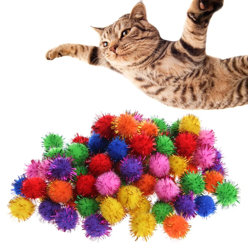 100 unidades coloridas mini brilhantes bolas ouropel pequena bola pom para brinquedos gato