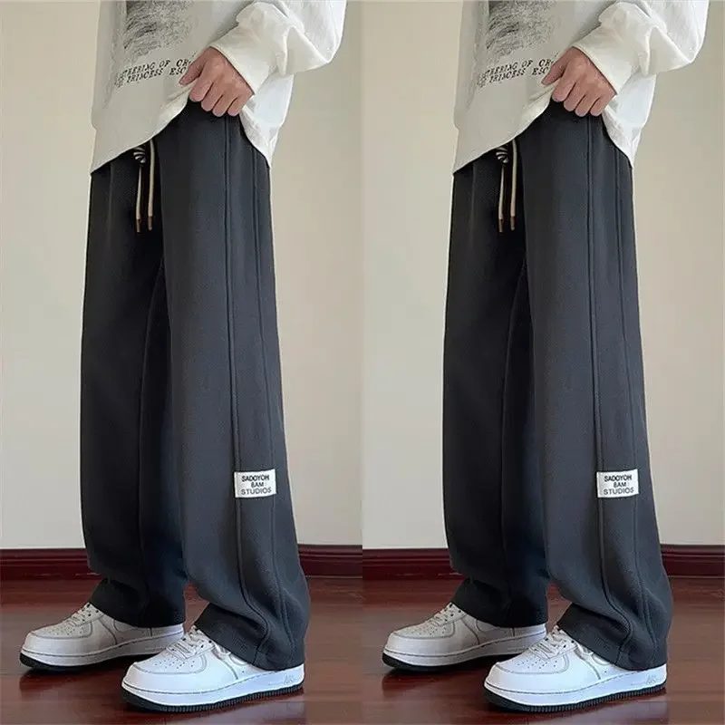 Male Sports Pants Wide Leg Plain Men's Sweatpants Autumn and Winter Trousers Straight Slacks Plus Size Athletic Harajuku Sport