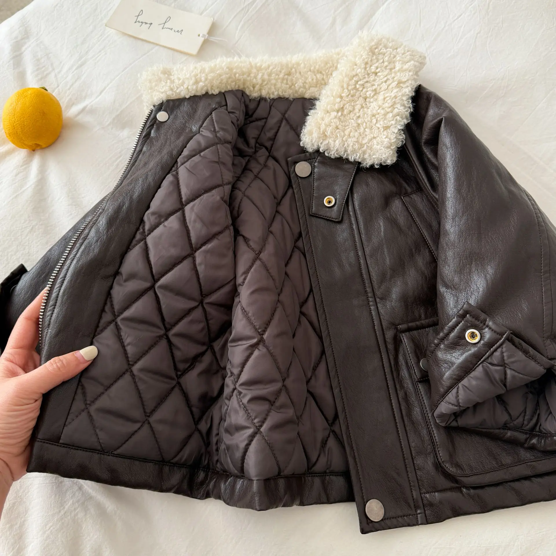 Children's Velvet Leather Jacket Boys Girls' Lamb Turn Down Collar Warm Outerwear Winter New Kids Thickened PU Cotton Clothes