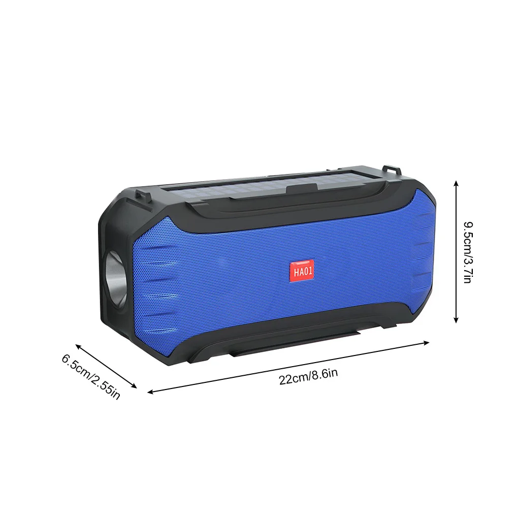 Wireless Portable Speaker Bluetooth-compatible Solar Rechargeable Outdoor Emergency Flashlight Loudspeaker Radio Blue
