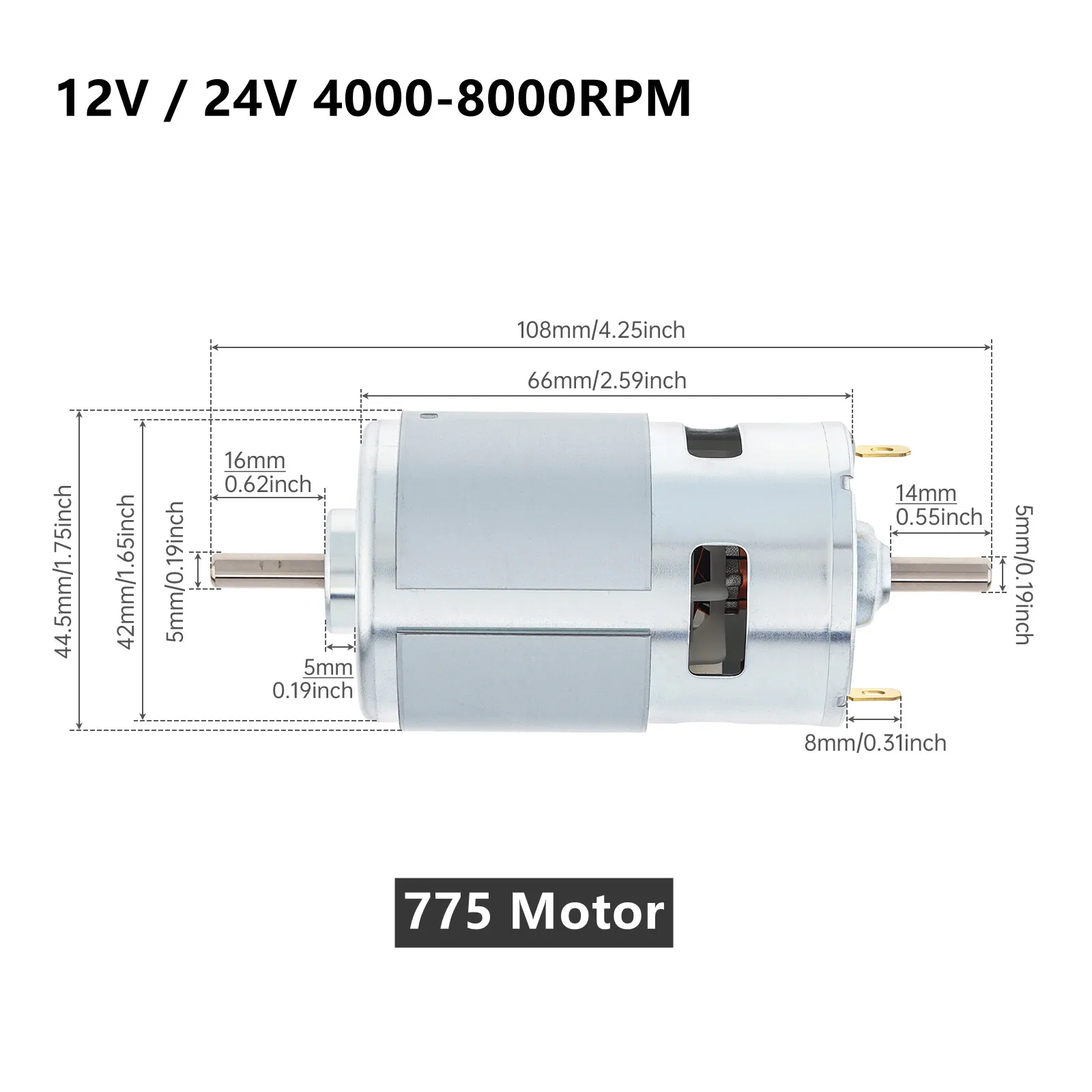 RS775 795 895 DC Motor 12V 24V Double Output Shaft Micro Motor with Double Ball Bearing for Power Tools DIY Toys