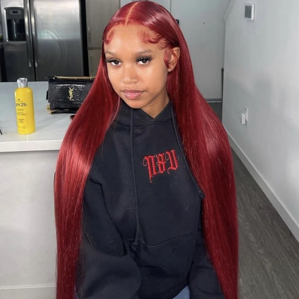 

Предварительно выщипанные 99J бордовые прямые 13x6 прозрачный парик из натуральных волос на кружеве спереди бесклеевые отбеленные узлы парики из натуральных волос