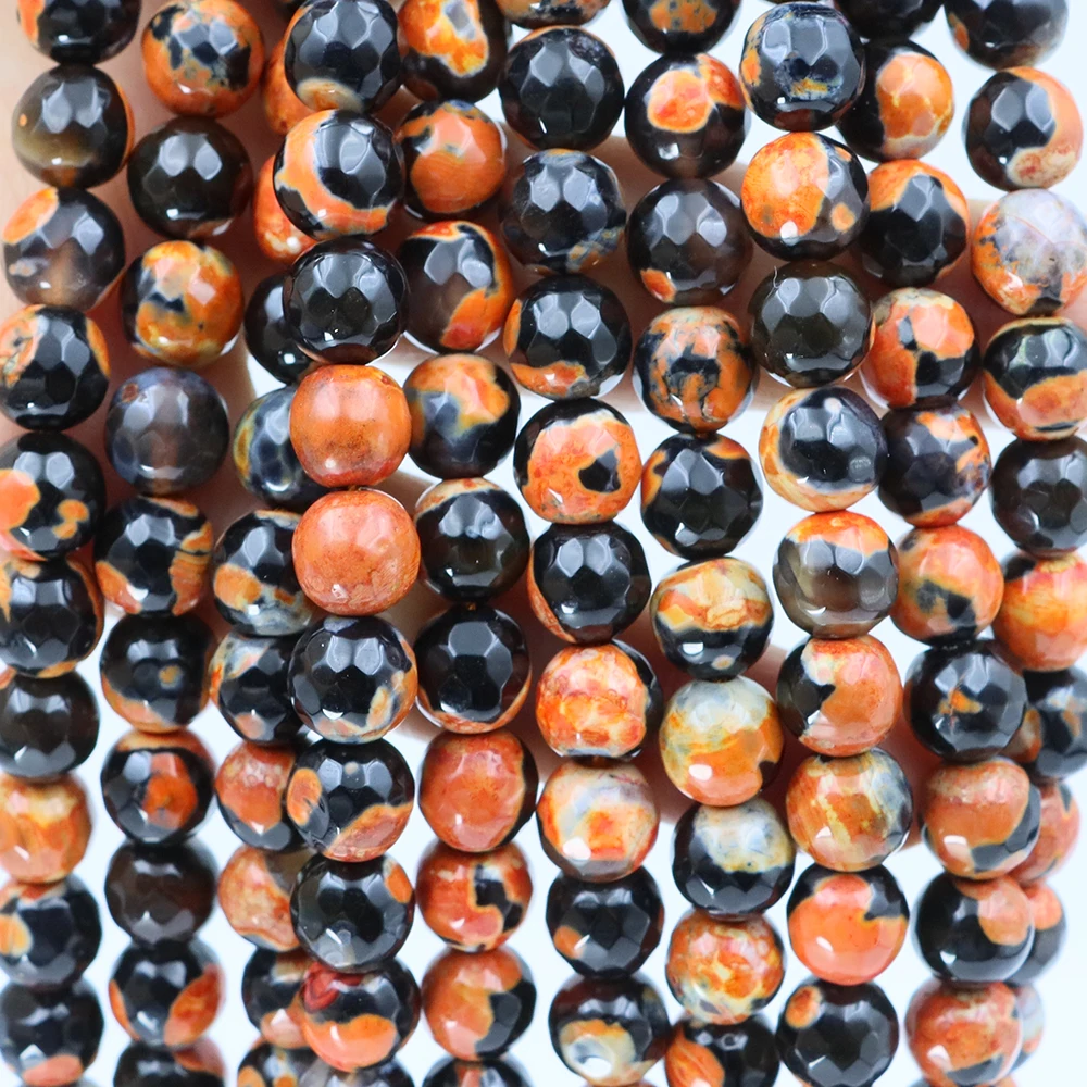 

Orange Grey Natural Fire Agate Stone Round Loose Flame Onyx Bead For Jewelry Making DIY Needlework Bracelets Necklaces 6/8/10mm