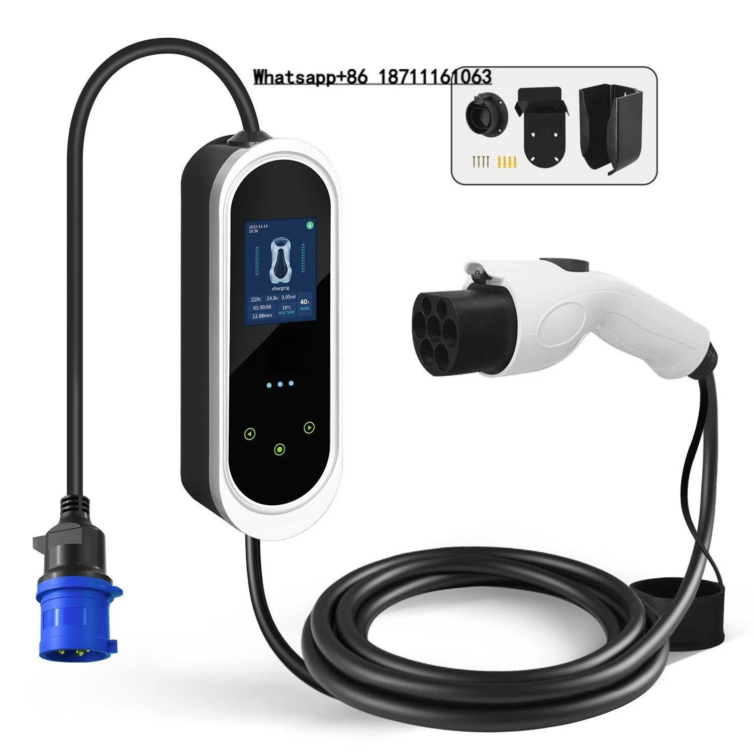 Model E Pro Gb/t 7kW Mobile EV Charger 32A Level 2 EVSE  Blue CEE with Temperature Sensor with Holders