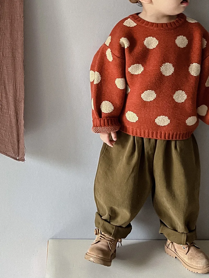 MILANCEL Herbst Winter Vintage Look Kinder Jungen Pullover Polka Dot Mädchen Strickwaren Outwear Jungen Pullover für 1-6Y – Detail 8