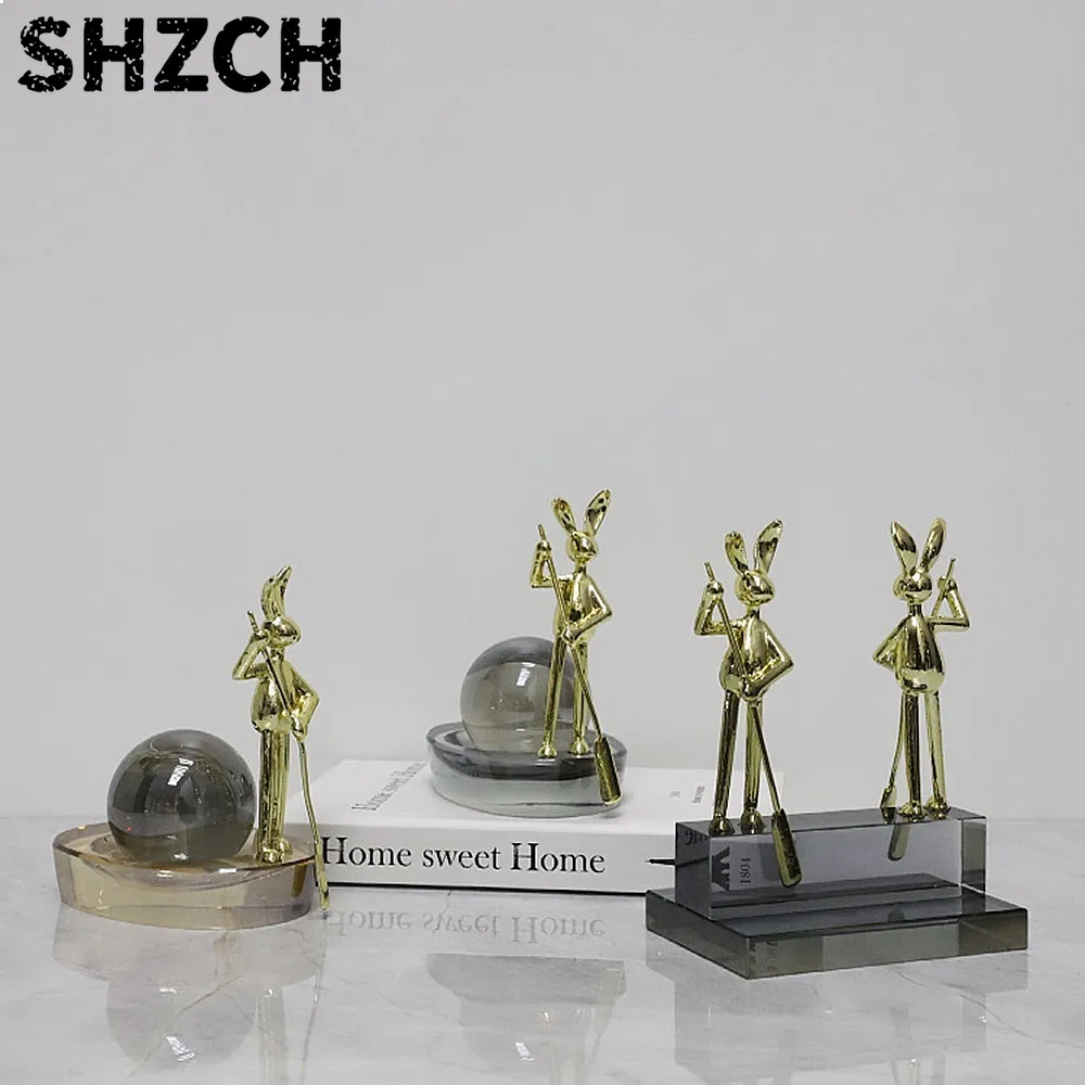 Office Metal Handicrafts Golden Acrobat Figure Hotel Entry Luxury Crystal Boat-Rowing Sculpture