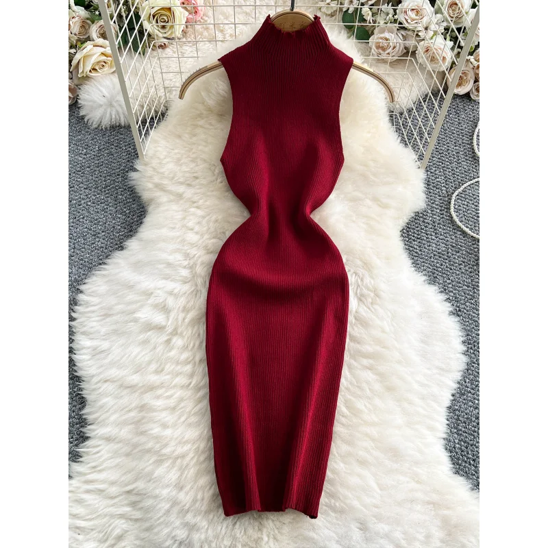 فستان نسائي صيفي ضيق بياقة مدورة محبوك من INS فستان قصير قصير بدون أكمام ملابس غير رسمية للحفلات ملابس خروج مثيرة للنوادي الليلية