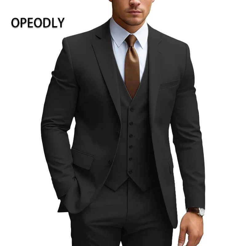 

OPEODLY 3 Piece Men Suits Regular Fit Business Tuxedos Notch Lapel Blazer Vest Pants for Wedding Grooms