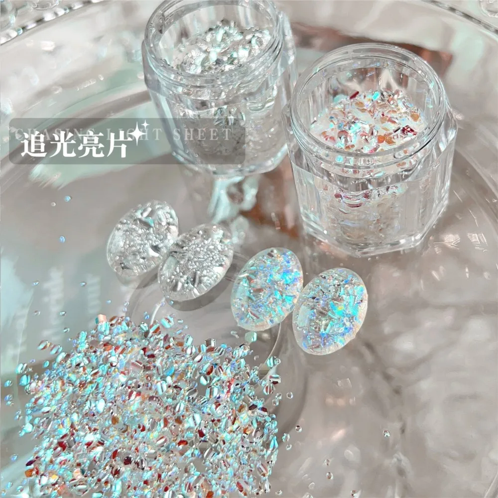 2 Boxes*5g Reflective Chunky Glitter Nail Powder Sparkling Shiny Slice Flakes Flash Chasing Light Iridescent Nail Art Sequins