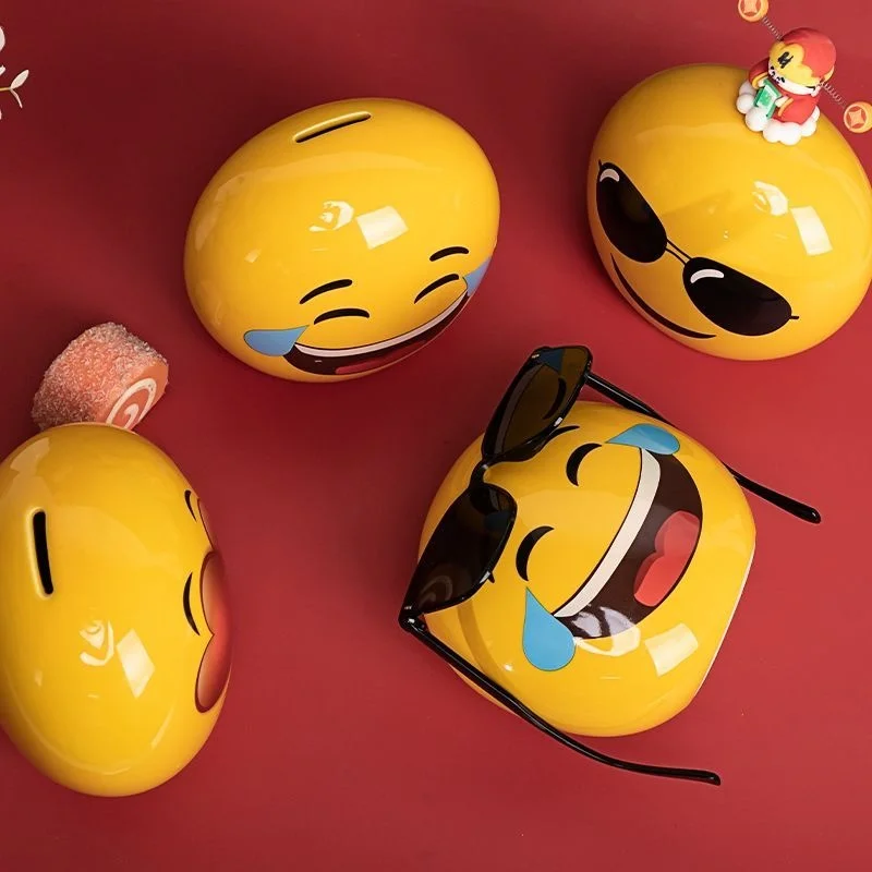 Cute Funny Expression Face Ceramic Piggy Bank Glossy Durable Money Box For Kids Room Desktop Home Decor Gift For Children Adults