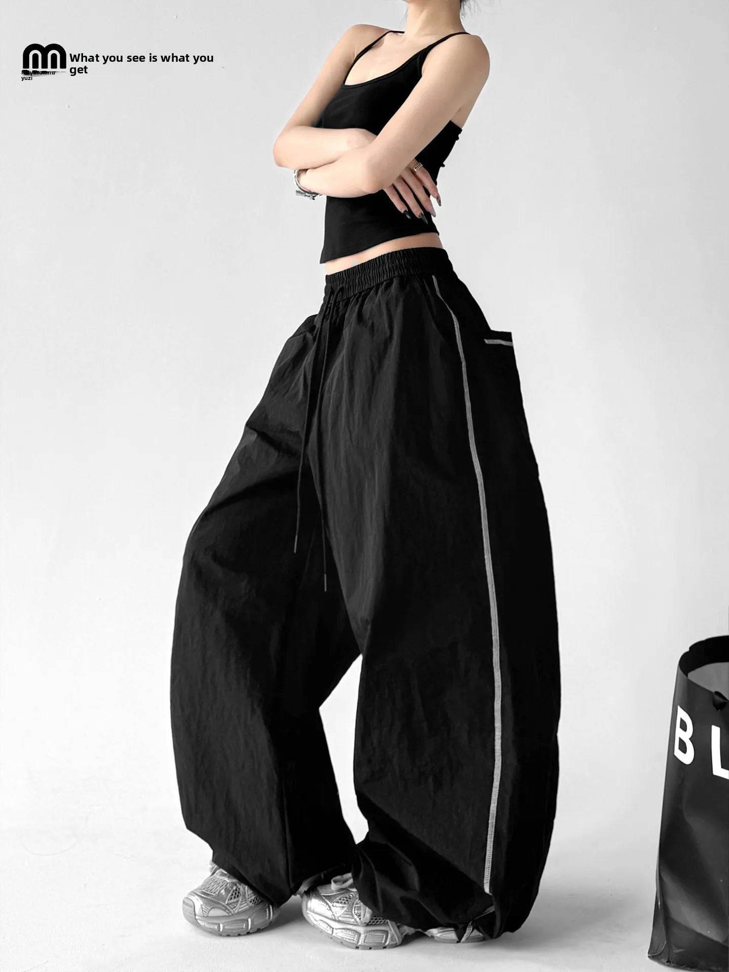 

High Waist Bla Wide Leg Pants Women's Loose Fit Casual Trousers Korean Sle Spring 2026 Slimming Spor Pants