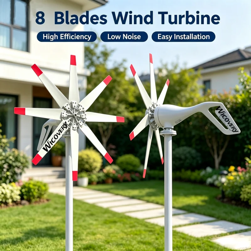 5000W New Energy Horizontal Wind Turbine 12V 24V 48V Suitable For Off Grid System 8 Blades Windmill with Hybrid Controller