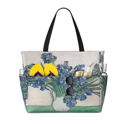 Custom Vincent Van Gogh iris generi alimentari Tote Shopping Bag donna grande capacità pittura artistica Beach Gym borse da viaggio