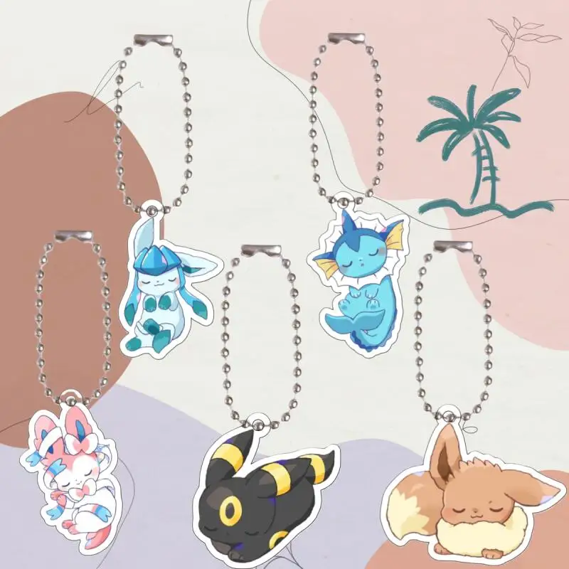 

Anime Acrylic Keychain for Sylveon Glaceon Umbreon Vaporeon Eevee Self-Made Acrylic Key Buckle Student Backpack Pendant Toy Gift
