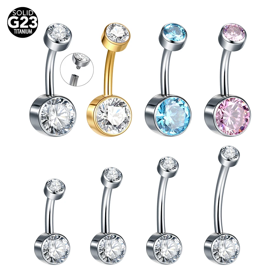 10pcs/lot Titanium 14G Bezel CZ Belly Button Rings For Women Body Piercing Jewelry Internally Thread Zircon Navel Piercing Rings