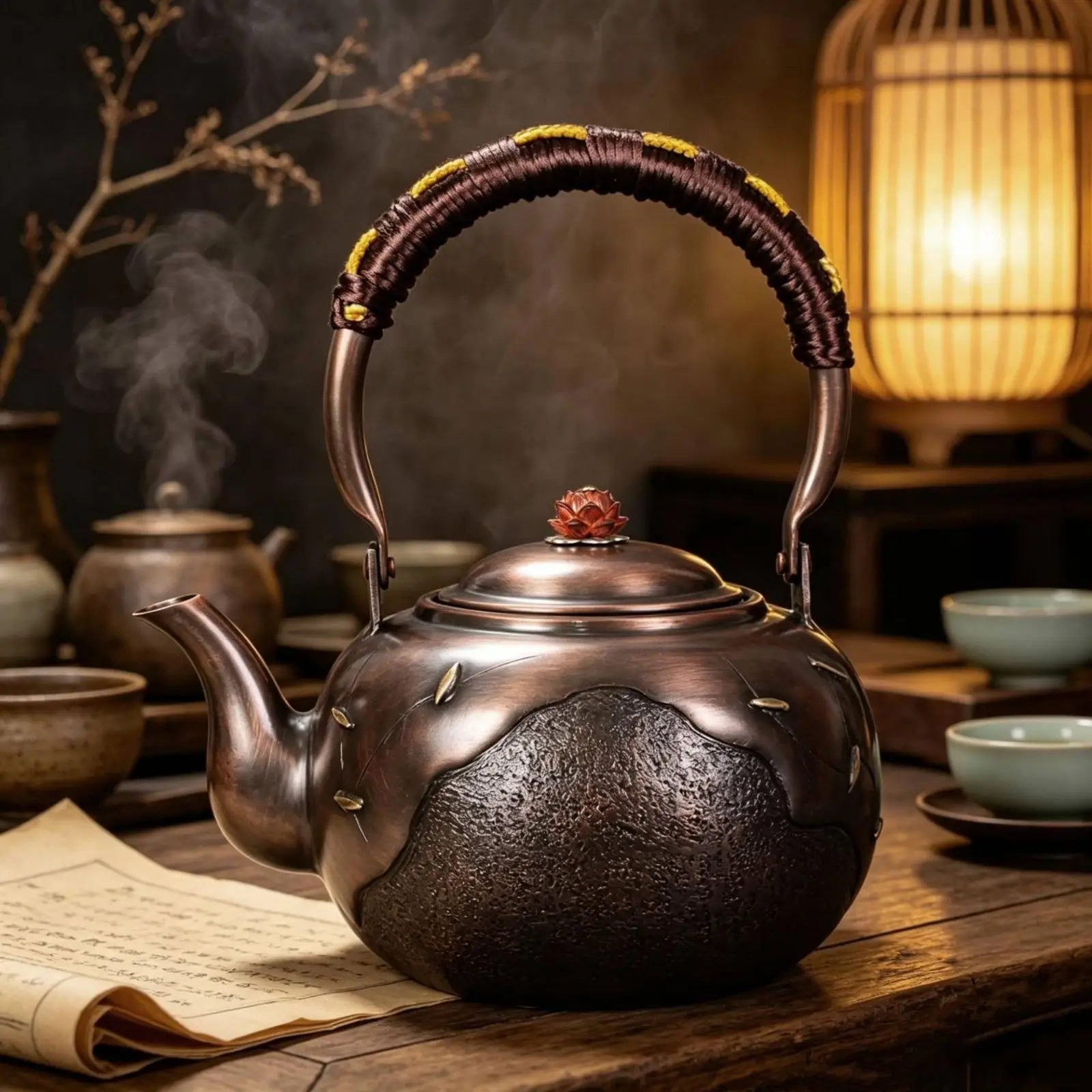 Copper Kettle Handmade Kettle with Wrapped Handle Dark Bronze for Tea Lovers, Collectors, Kitchen