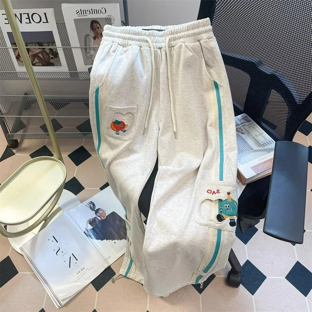 

plus Size 300 Pou Cute Cartoon Embroidery Straight Leg Pants Women's Autumn Winter Casual Sports Wide Leg Trousers