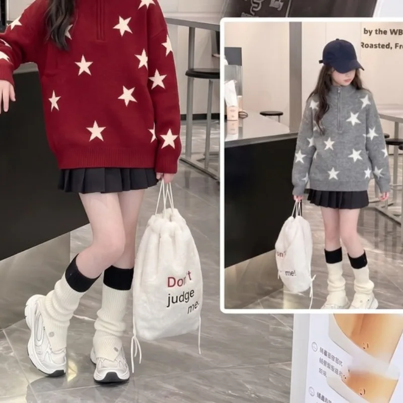 New children's clothing for spring, autumn, and winter 2026 with a stylish minimalist design five pointed star sweater