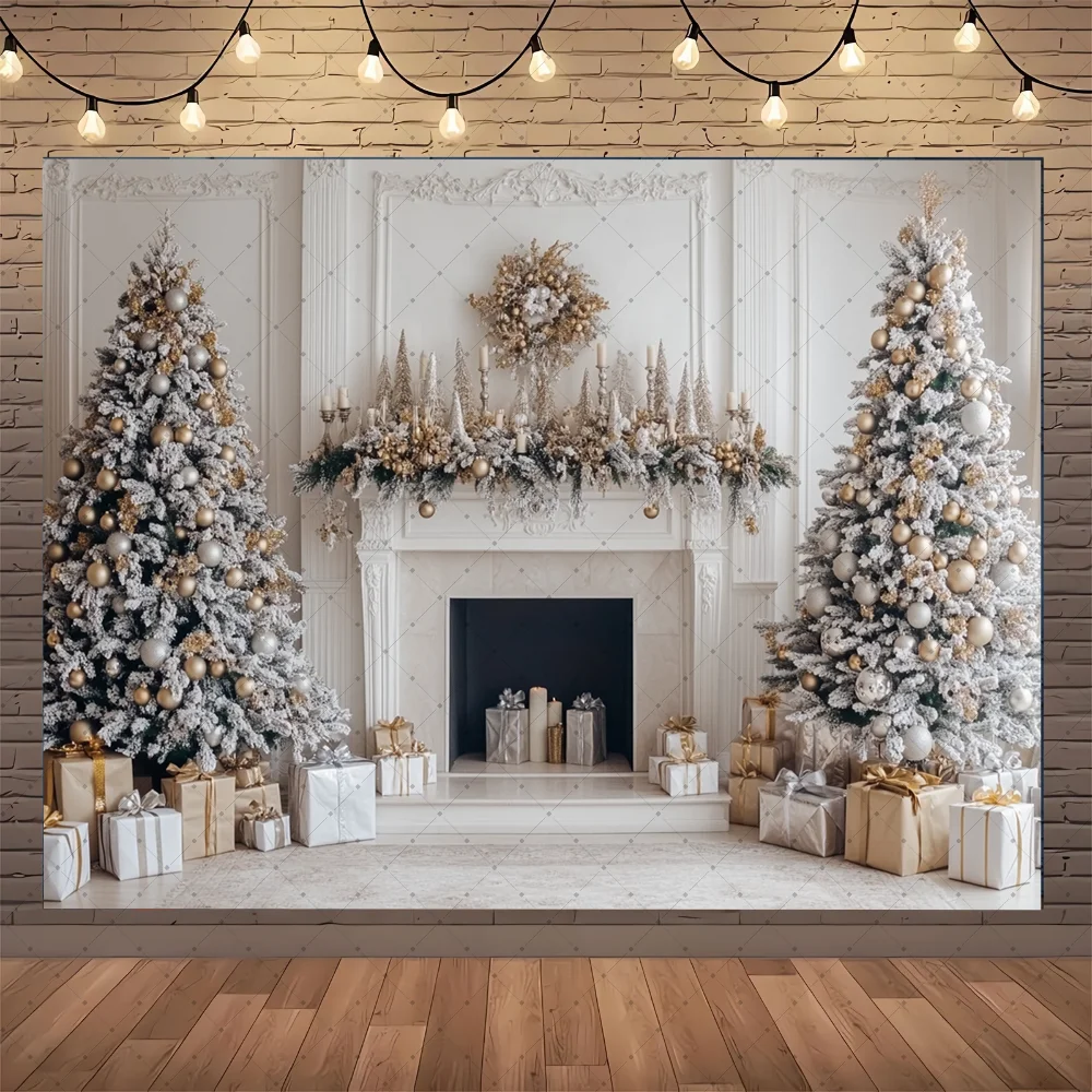 

Christmas Photography Background Home Fireplace Xmas Tree Gifts Decoration Children Adult Family Holiday Party Backdrop