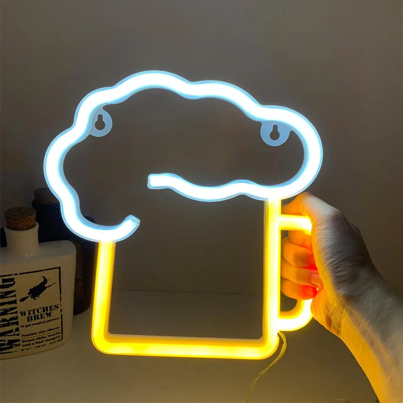 Neon Beer Sign Suitable for Battery Powered and USB Powered Glow Sign Gift for Husband LED Beer Neon Sign