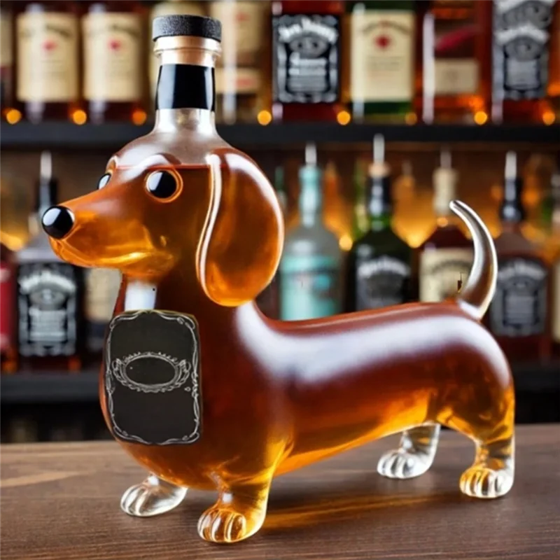 

Glass Tumbler 3D Sculpted Dachshund Shape Dog Whiskey Bottle Red Wine Bottle,Reusable Liquor Flask Glassware A