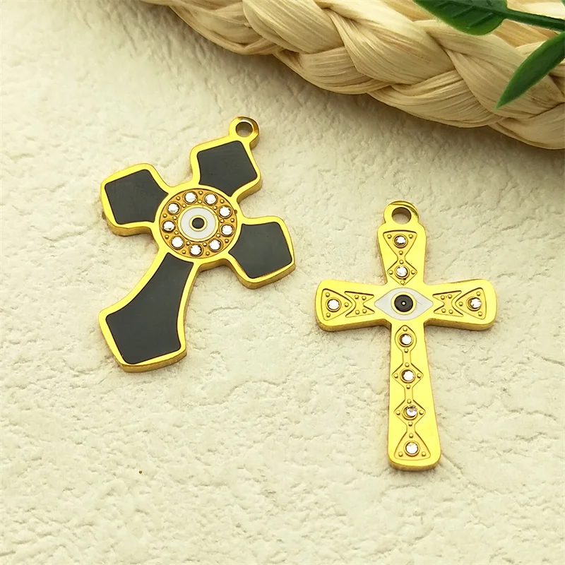 

Fashion Cross Turkish Eye Enamel Charms Stainless Steel Pendant Gold Color DIY Bracelet Necklace Earrings Jewelry﻿