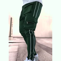 Pantaloni causali da uomo tasche Multiple pantaloni sportivi e per il tempo libero alla moda elasticizzati riflettenti Slim Fit primaverili e autunnali