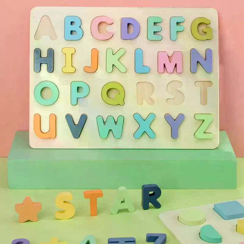

3D Macaron Colors Alphabet Number Puzzle Montessori Wooden Puzzles Matching Games Early Education Toys Children Preschoolers