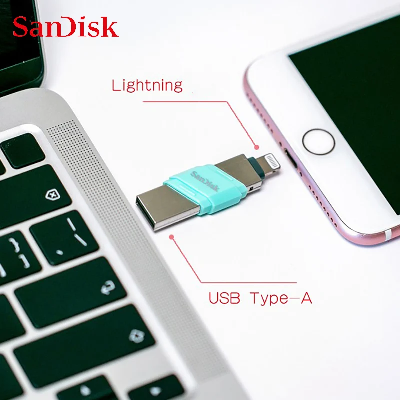 Imagem -05 - Sandisk-otg Usb Flash Drive Flash Drive Pen Drive Mfi para Iphone e Ipad Usb tipo a Usb 3.1 64gb 128gb 256gb