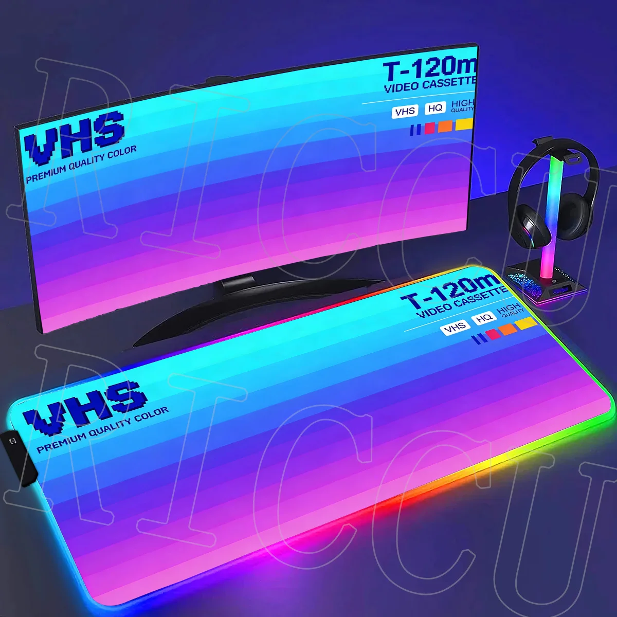 

RGB HD Printing XXL Retro VHS Style Mouse Pad Computer Large Size PC Mousepad Non-slip Gamer Keyboard Art Rug LED Deskmat Carpet