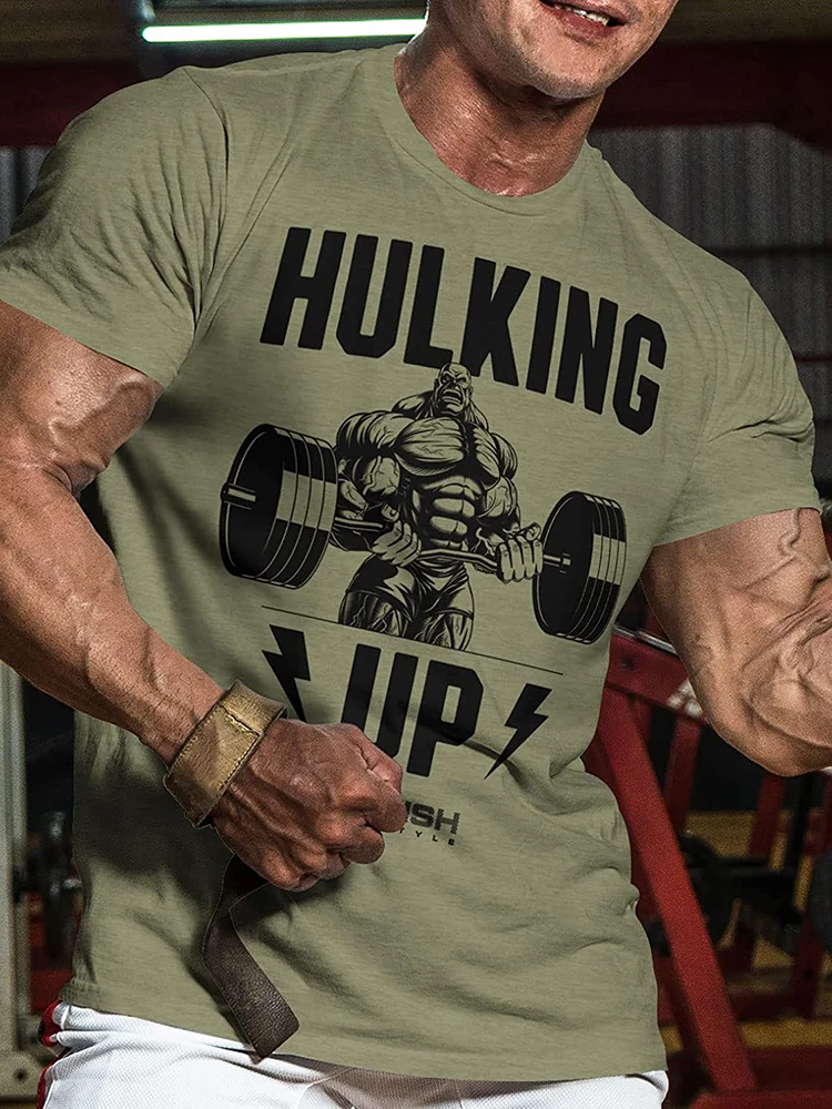 3D Printed Hulking Up Workout T-Shirt Funny Gym Shirts High Quality Cotton Men's Short Sleeves Top Muscle Man Tough Guy T-Shirt