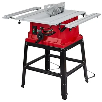 10-Inch 15A Multifunctional Table Saw with Stand & Push Stick 90° Cross Cut & 0-45° Bevel Cut 5000RPM Adjustable Blade Dust