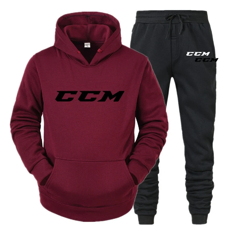 CCM-Conjunto de Sudadera con capucha para hombre, ropa deportiva informal de lana, otoño e invierno, 2 piezas